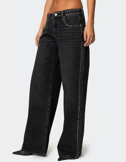 Maison Vea - Low-rise trousers adorned with rhinestones