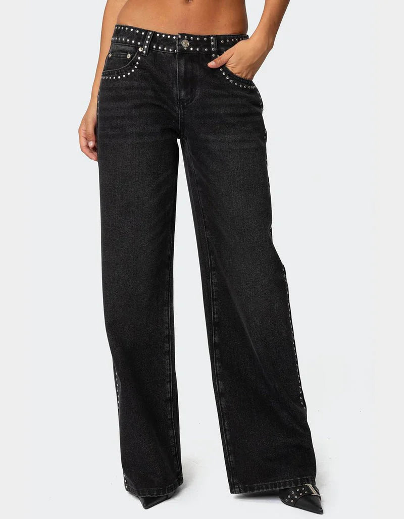 Maison Vea - Low-rise trousers adorned with rhinestones