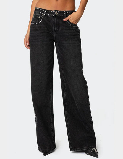 Maison Vea - Low-rise trousers adorned with rhinestones