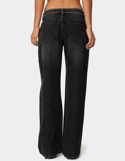 Maison Vea - Low-rise trousers adorned with rhinestones